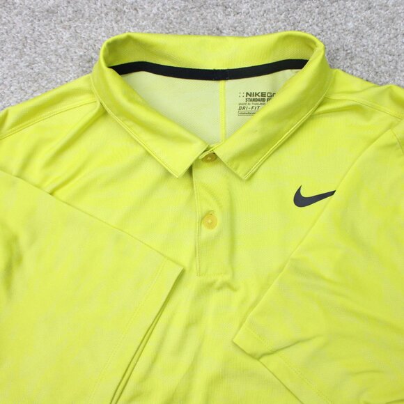 Nike Golf Polo Mens XL Yellow Icon Jacquard Camo Standard Fit Dri-Fit S/S - Picture 1 of 15